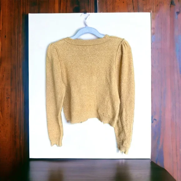 Aerie Cropped Sweater Mustard Yellow/Brown, Women’s M - Picture 3 of 3